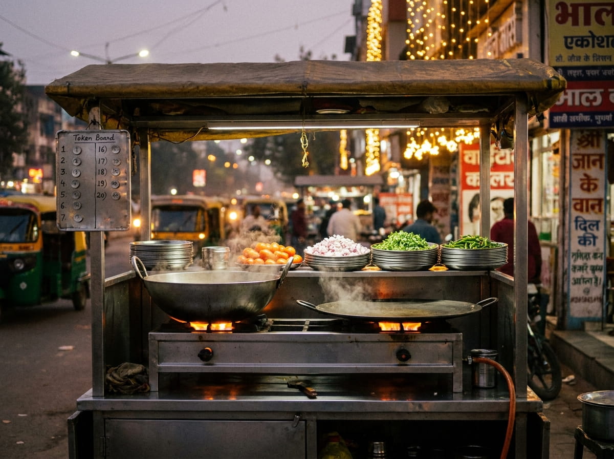 Indian street food vendor serving customers